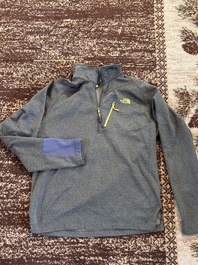 The North Face Olive Gray Fleece Quarter-Zip with Yellow Trim